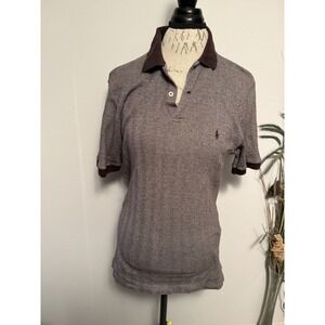 Vintage Polo Ralph Lauren Herringbone Polo Shirt Cotton Medium Brown Golf